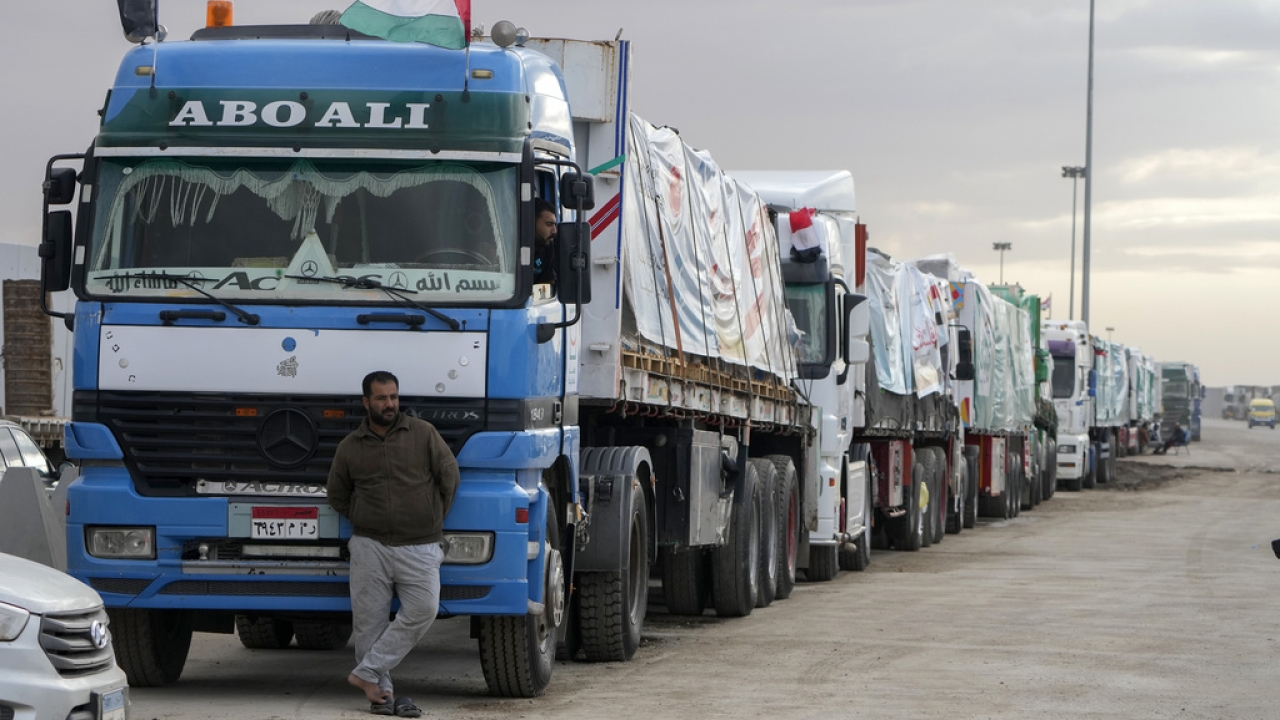 Trucks carrying humanitarian aid.