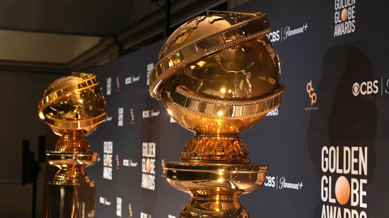 Replicas of Golden Globe statues appear at the nominations for the 81st Golden Globe Awards at the Beverly Hilton Hotel.