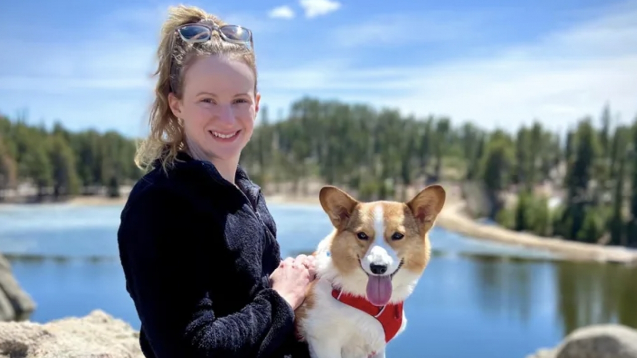 Betty Bowman is pictured with her corgi.
