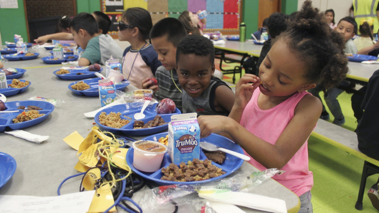 Students eating lunch in the cafeteria in New Mexico.