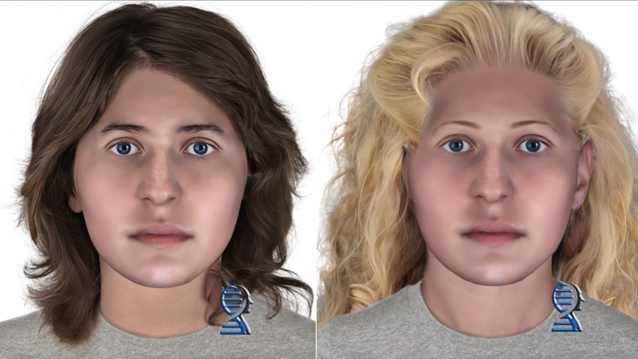 Forensic genealogy renderings are shown of a woman murdered by the "Happy Face Killer."
