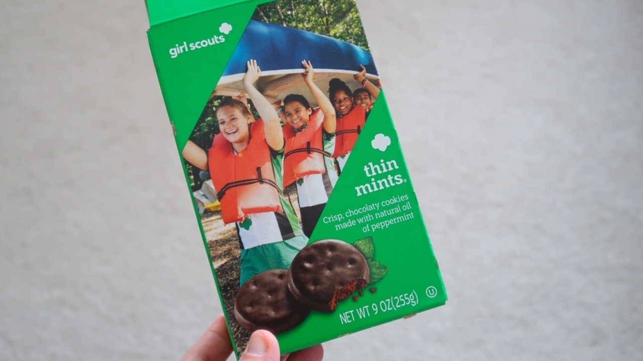 A box of Thin Mints Girl Scout Cookies.