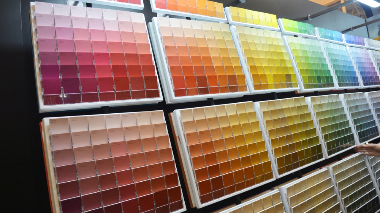 Paint color palette wall in a store.