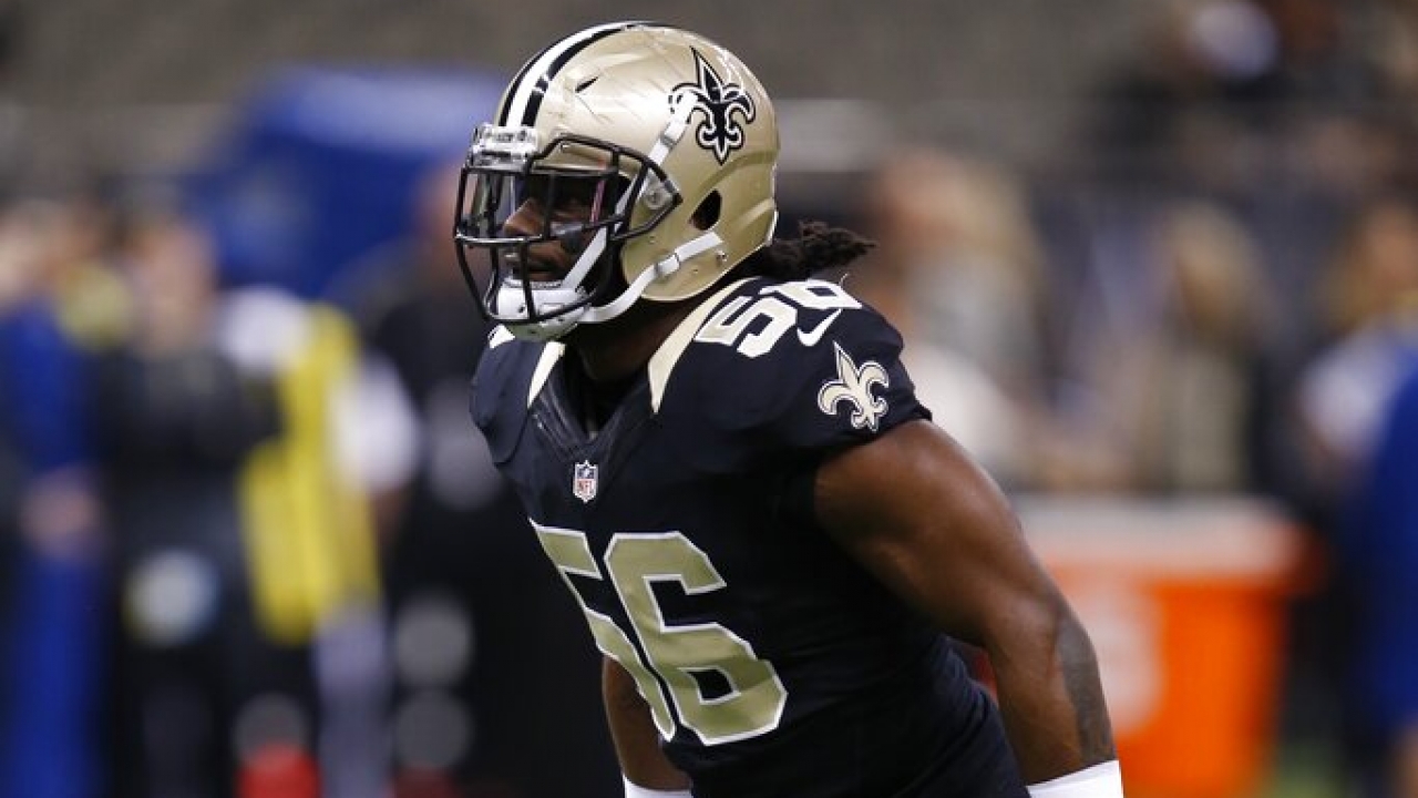 Ronald Powell on the field in his New Orleans Saints uniform