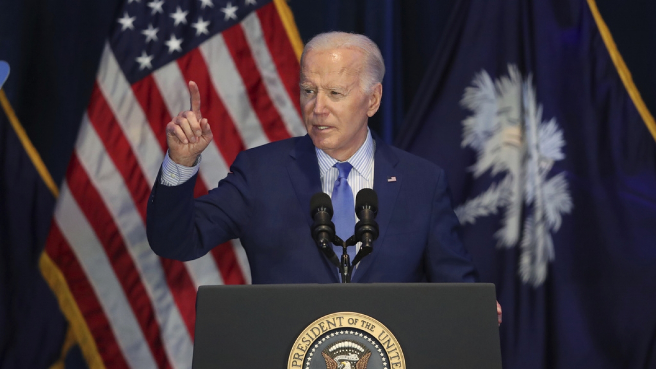 President Joe Biden speaks at the First in the Nation Celebration.