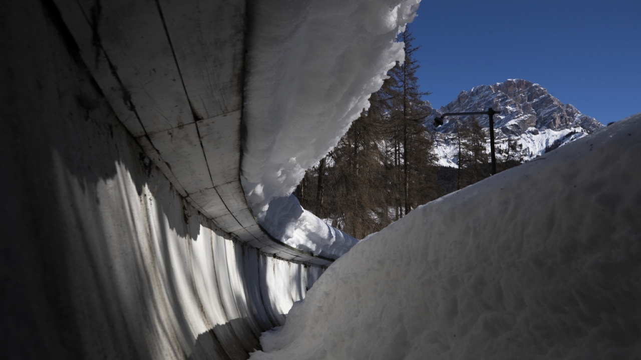 A view of the bobsled track in Cortina d'Ampezzo, Italy.