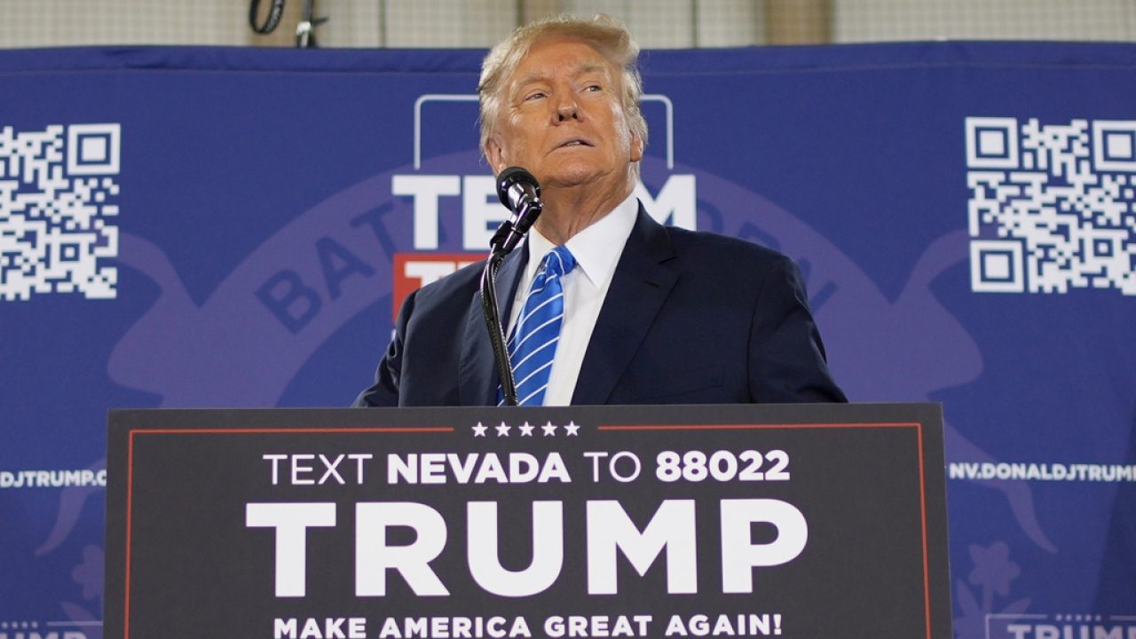 Republican presidential candidate former President Donald Trump speaks at a campaign event.