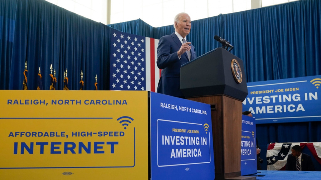 President Joe Biden promotes high-speed internet access in a speech