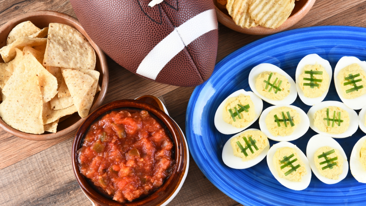 Football-themed snacks on a table