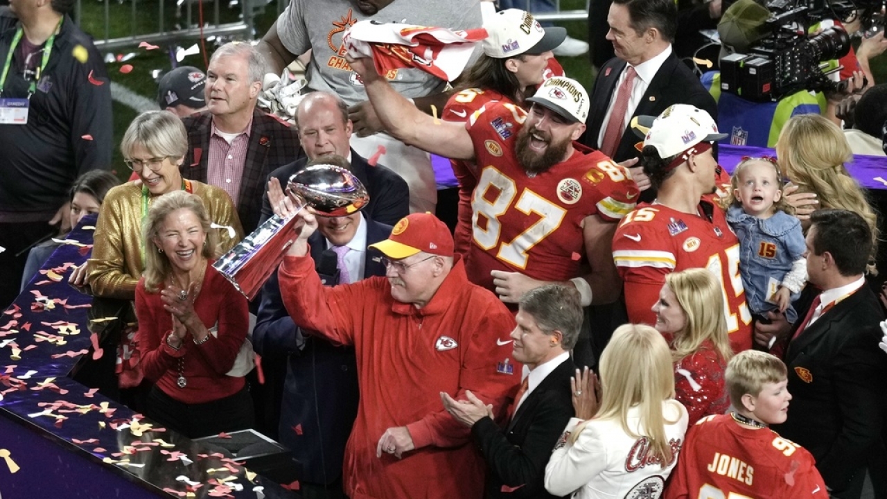 Kansas City Chiefs head coach Andy Reid celebrates after their win.