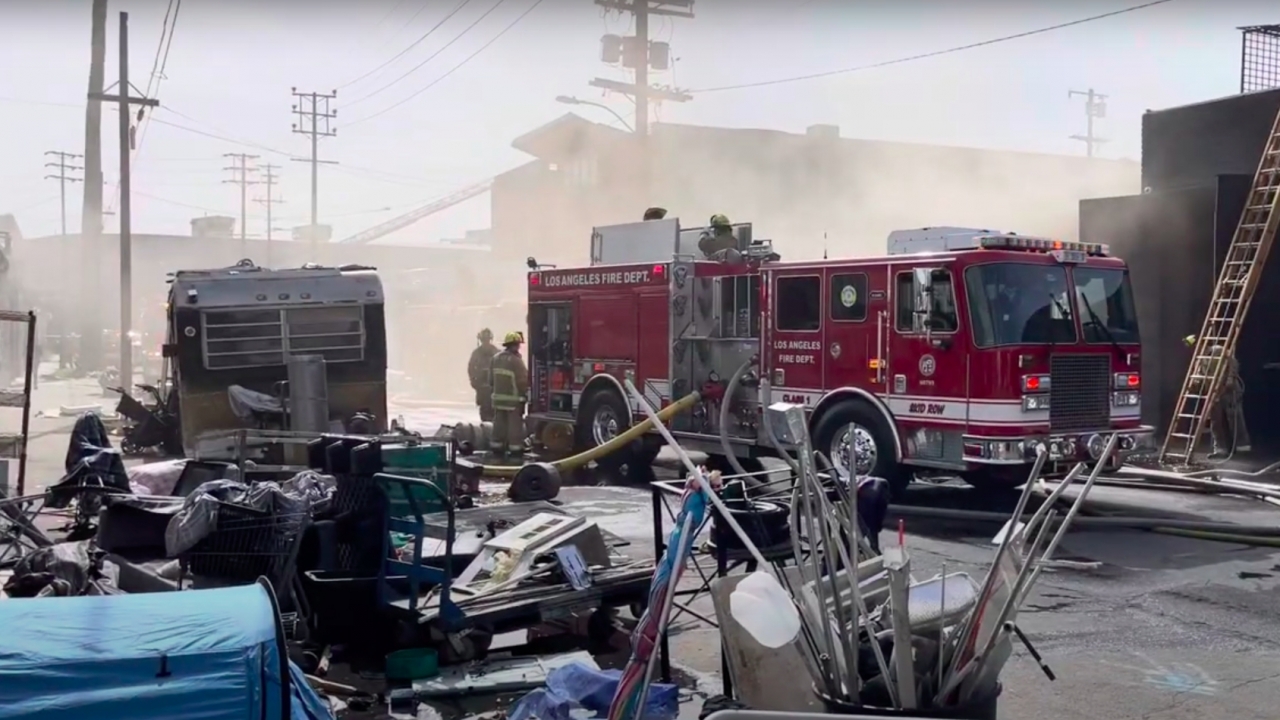 Crews respond to Los Angeles fire at illegal cannabis operation