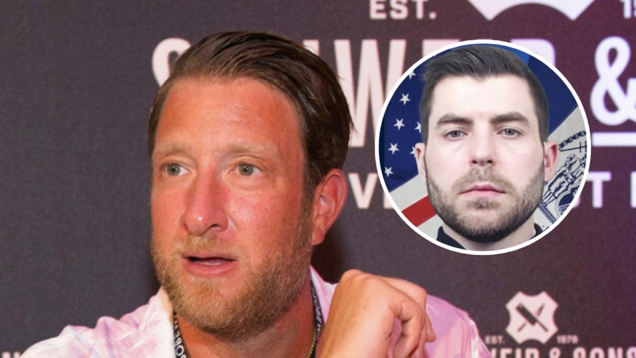 This combination photo shows Barstool Sports founder Dave Portnoy, left, and slain NYPD officer Jonathan Diller.