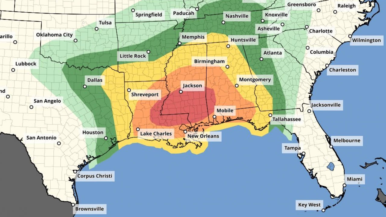Tornadoes, large hail, floods threaten Gulf Coast and southern regions