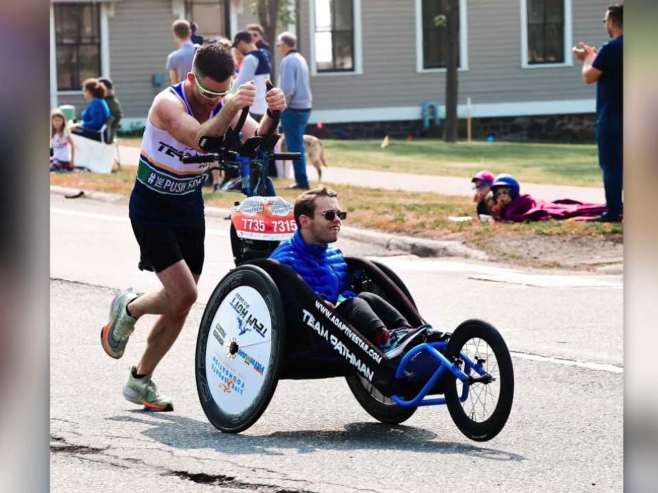 Duo breaks world record for fastest marathon pushing a wheelchair